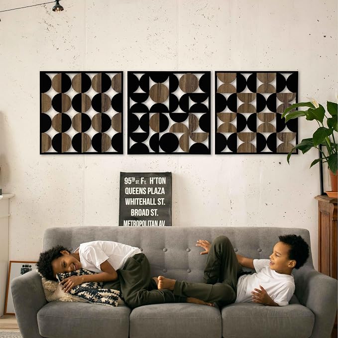 Large Bauhaus Inspired Wood Wall Art Panels, Mid Century Boho Style with Geometric Shapes, Modern Wall Art Gift for Interior Decoration