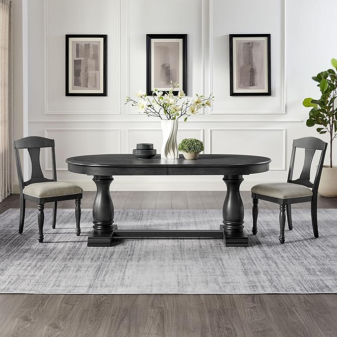 JUSTONE 94.06'' Black Oak Extendable Oval Table, Great for Dining Room & Kitchen (Black, 94.06'' Dining Table only)