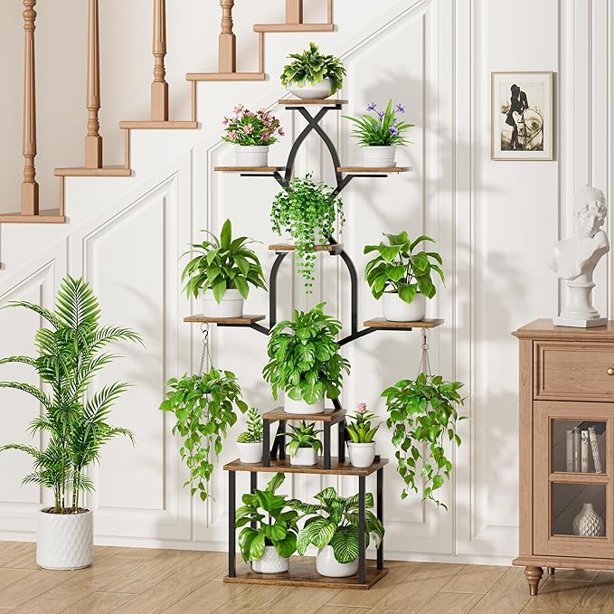 Plant Stand Indoor with Grow Lights - 7 Tier Indoor Plant Shelf, 64" Tall Plant Stands for Indoor Plants, Corner Metal Plant Stand, Plant Holder for Living Room, Porch, Black