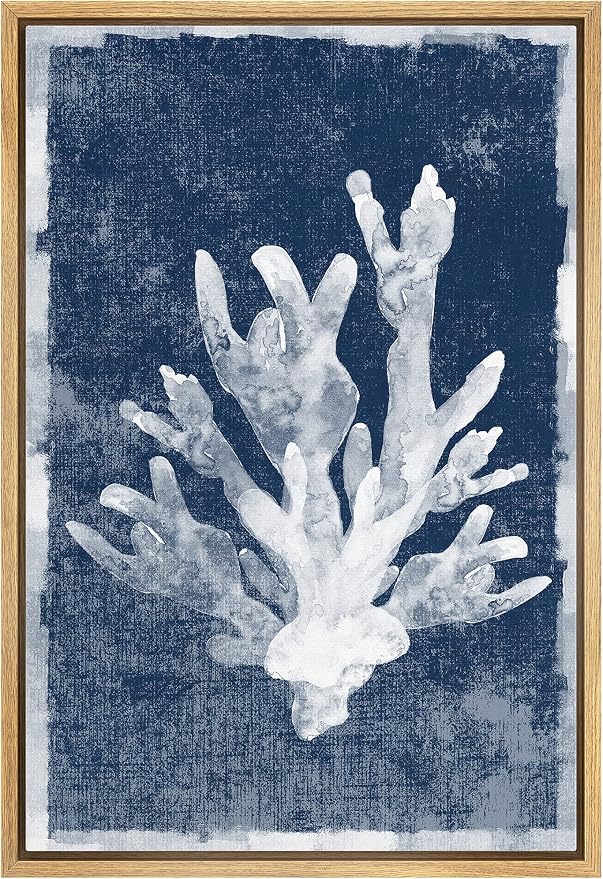 MUDECOR Framed Canvas Print Wall Art Watercolor Blot White Coral Nature Wilderness Illustrations Modern Art Beach Colorful Ultra for Living Room, Bedroom, Office - 24"x36" Natural