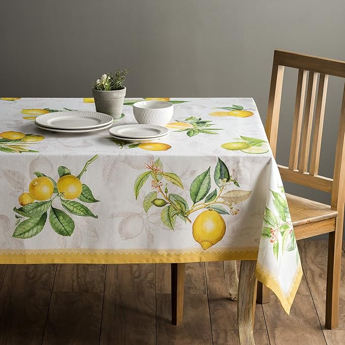 Maison d' Hermine Table Cloth Square Table 100% Cotton 60 x 60 Inches Tablecloth Reusable Decorative for Dining Room Farmhouse Home Valentines Day Decorations Spring Summer - Limoncello