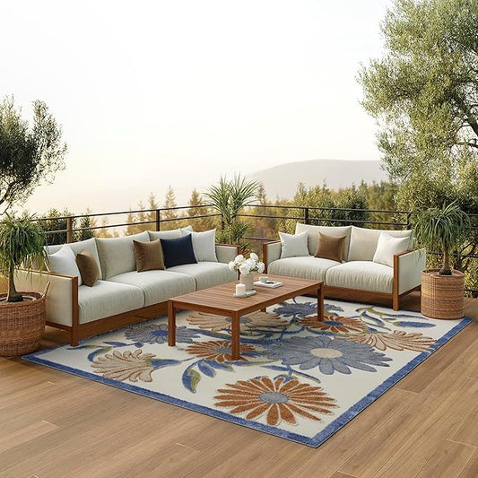 Nourison Home Aloha Beige Multicolor 9' x 12' Area Rug - Easy Clean, Non Shedding, Bed Room, Living Room, Dining Room, Kitchen (9' x 12')