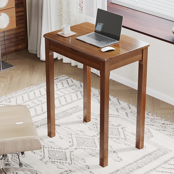 100% Solid Wood Desk with Drawers 24 x 16 Inch Mid Century Modern Desk Vintage Small Writing Wooden Desks for Small Spaces Bedroom, Living Room, Office