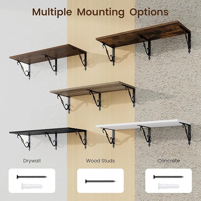 RICHFOCUS 12 Inch Deep Floating Shelves for Wall, 31.5" W x 12" D Wood Wall Shelves Set of 2, Wide Floating Shelves for Living Room, Bedroom, Kitchen, Bathroom and Storage, Rustic Brown
