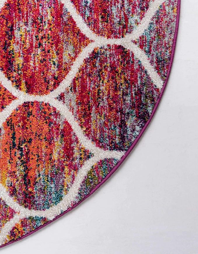 Unique Loom Trellis Frieze Collection Area Rug - Rounded (5' Round, Multi/ Black)