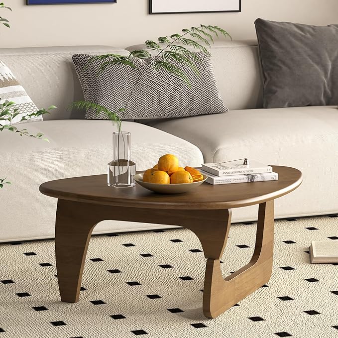 Mid Century Modern Coffee Table, Solid Wood Triangle Coffee Table for Living Room, Modern Tea Table for Home, Walnut, 35.4x23.6x16.5
