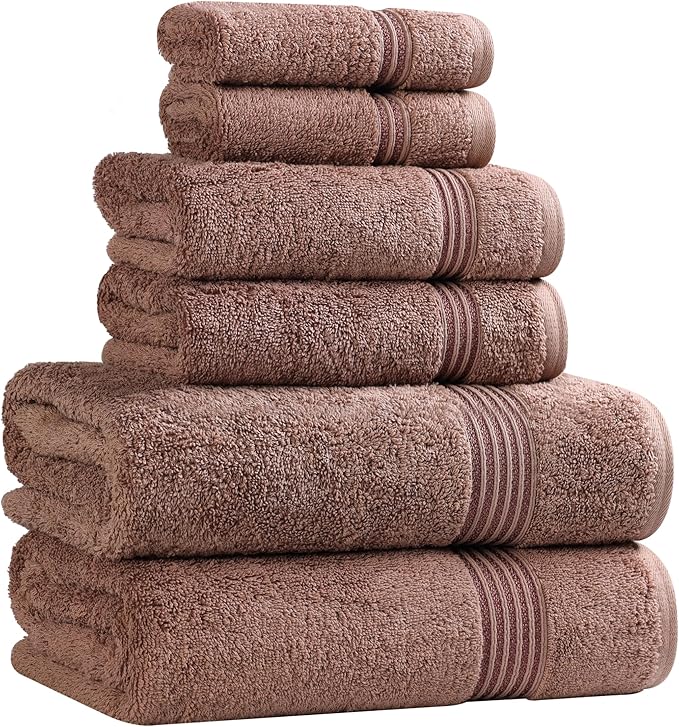 Superior Heritage Egyptian Cotton 6 Piece Towel Set, Heavyweight Towels for Bathroom, Guest Bath, Luxury Home Decor, Plush Absorbent Essentials, Includes 2 Bath, 2 Hand, 2 Face Towels, Mocha