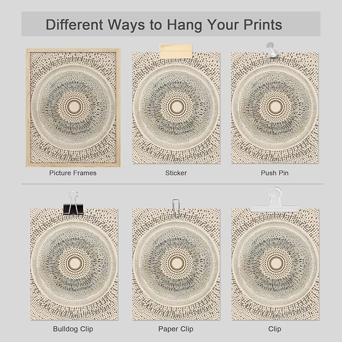 SIGNWIN Adhesive Canvas Poster Beige Abstract Geometric Circle Stroke Minimalist Folk Boho Mid-Century Inspired Digital Print Decorative Zen Bedroom Relax Multicolor - 12"x16"x4