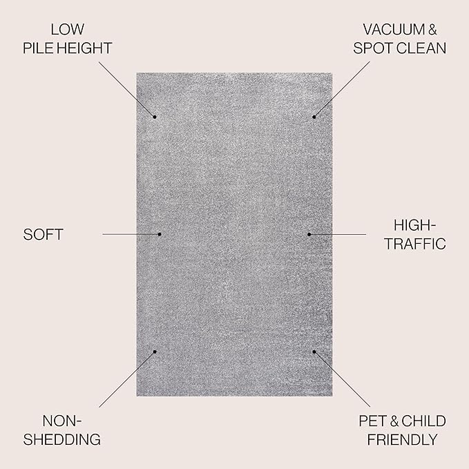 JONATHAN Y Haze Solid Low-Pile Gray 3x5 Oval Indoor Area Rug, Coastal,Bohemian,Minimalist,Classic, Easy-Cleaning for Living Room,Bedroom,Kitchen,Pet Friendly,Non-Shedding (SEU100A-3OV)