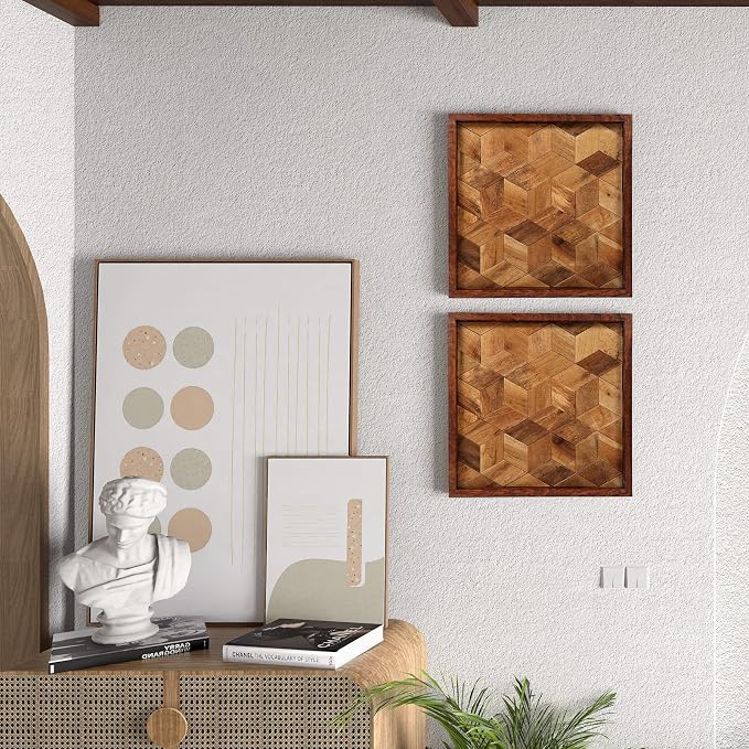 CONSDAN Wood Wall Decor | USA Grown Hardwood, Rustic Wooden Wall Art, Home Decorations for Living Room and Bedroom Aesthetic, Framed and Ready to Hang, Hexagon, 18" x 18"