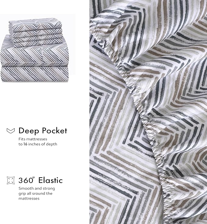 RUVANTI 100% Cotton Percale Sheets Full Size 6 Piece Set, Cooling Bed Sheets for Hot Sleepers, Deep Pocket 16”, Breathable Lightweight & Durable, Crisp Hotel Style Sheets, Inverted Streak