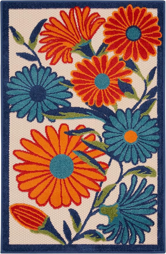 Nourison Home Aloha Multicolor 2'8" x 4' Area Rug - Easy Clean, Non Shedding, Bed Room, Living Room, Dining Room, Kitchen (3' x 4')