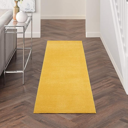 Nourison Home Nourison Essentials Yellow 2'2" x 10' Area Rug - Easy Clean, Non Shedding, Bed Room, Living Room, Dining Room, Kitchen (10' Runner)