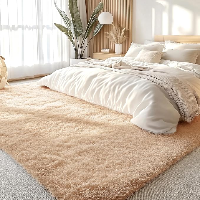 OLANLY 6x7 Area Rugs for Living Room Bedroom, Machine Washable Soft Fluffy Shaggy Bedside Rug, Indoor Floor Carpet for Kids Girls and Boys, Dorms, Nursery Rooms, Home Decor Aesthetic, Beige