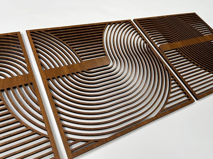 3 Piece Wood Wall Art featuring Boho Curve Lines, Abstract Geometric Statement Wooden Wall Panels, Mid Century Modern New House Gift for Living Room and Bedroom