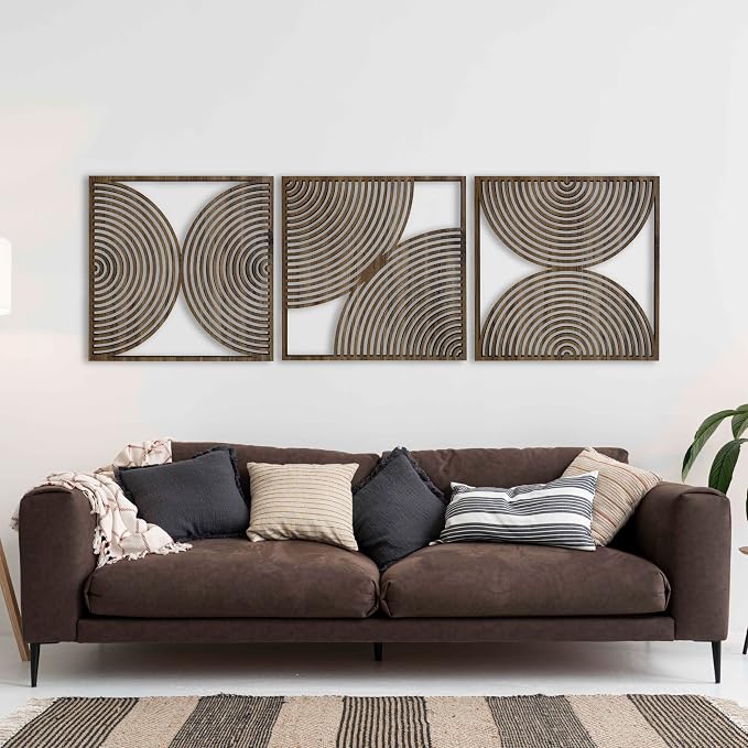 Ent Wood Art Mid Century Modern Wall Art Boho, Set of 3 Wooden Mid Century Wall Art, Wood Home Gift