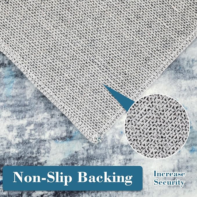 Washable Area Rugs 9x12 Living Room Rugs Soft Bedroom Large Indoor Carpet Abstract Neutral Dining Room Rug Non-Slip Stain Resistant Thin Foldable Floor Carpet for Playroom Nursery, Blue