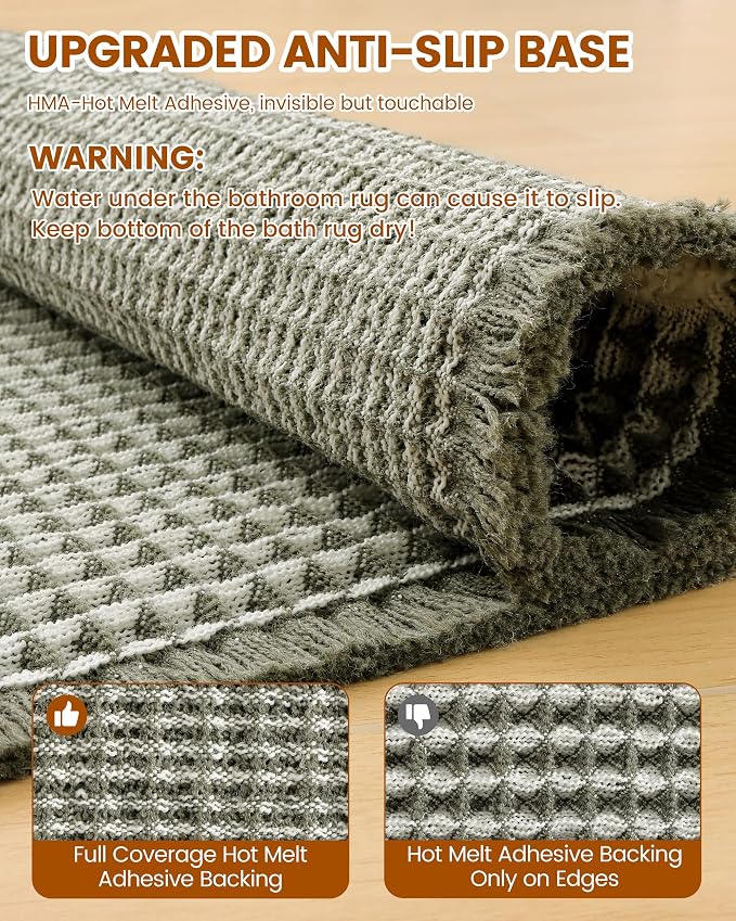 Smiry Waffle Bath Mat 36x24, Extra Soft Absorbent Bathroom Rugs, Non Slip Machine Washable Quick Dry Bath Rugs for Bathroom Floor, Tub, Shower, Home Decor Accessories, Green & Cream