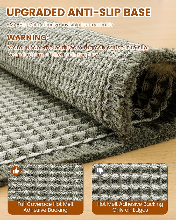 Smiry Waffle Bath Mat 30x20, Extra Soft Absorbent Bathroom Rugs, Non Slip Machine Washable Quick Dry Bath Rugs for Bathroom Floor, Tub, Shower, Home Decor Accessories, Green & Cream