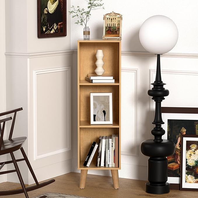 3 Cube Storage Organizer with Legs, 3 Tier Cube Low Bookcase Freestanding Storage Organizer for Home Office, Livng Room,Three-Cubes Open Shelf Short Bookshelf (Natural Oak, 3 Cube)