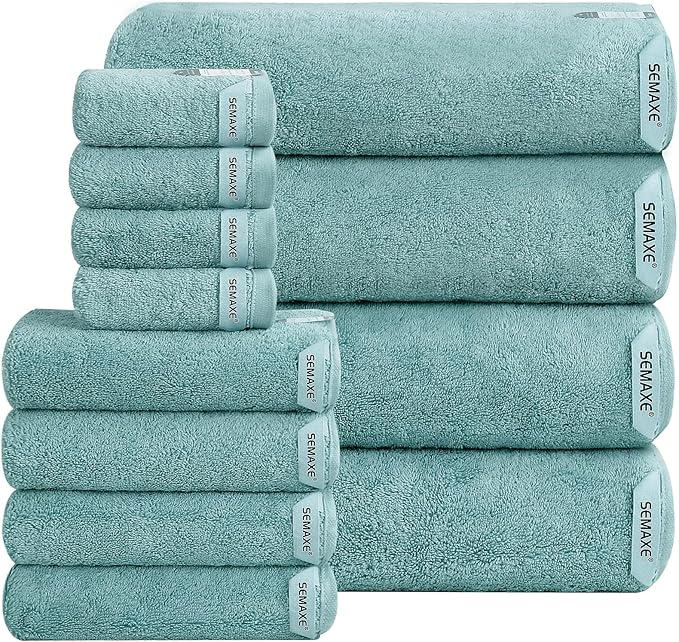 SEMAXE 12-Piece Family Bathroom Towel Set - 100% Cotton, 4 Bath Towels, 4 Hand Towels, 4 Washcloths, Ultra-Soft and Super Absorbent, Lighter Weight