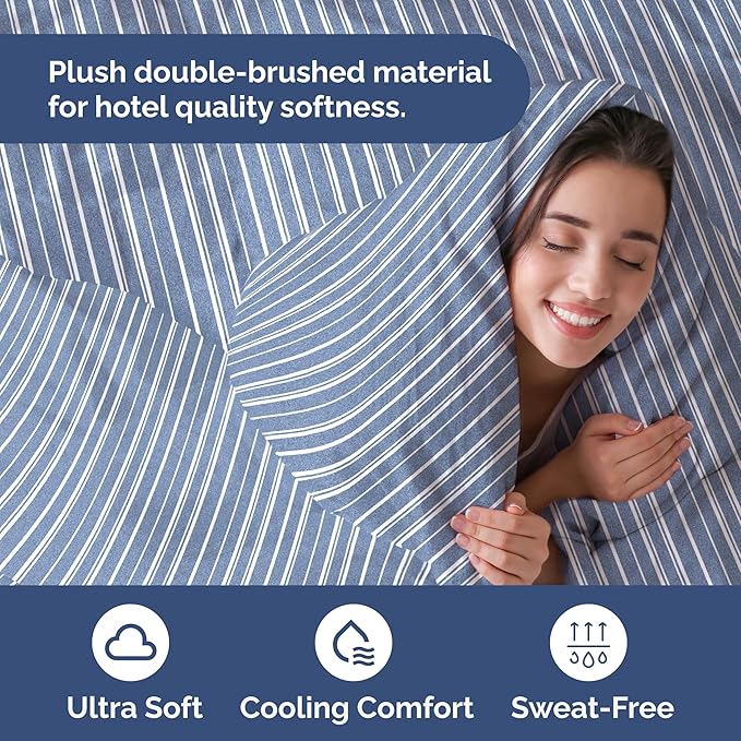 Duvet Cover Cal King Size - Extra Soft Cal King Size Duvet Cover - Lightweight, Breathable & Fade Free with Zipper Closures and Ties - 104" x 98" Inches - (Blue Stripes 3) Comforter Not Included