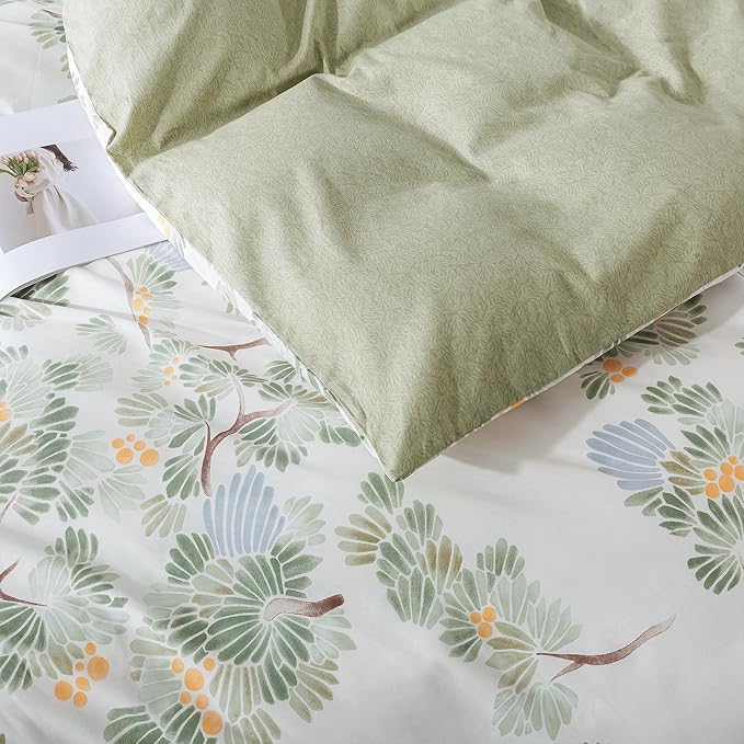 HoneiLife Duvet Dover King Size - 100% Cotton Comforter Cover Botanical Bedlinen Set with Zipper Closure & Corner Ties, 3-PC Forest Comforter Cover Sets