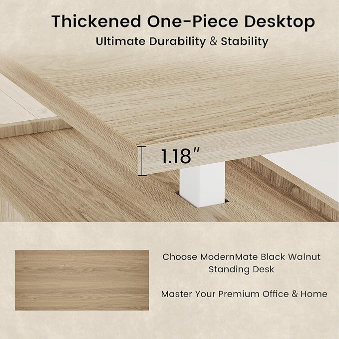 ModernMate Executive Standing Desk with Drawers & Storage, 70.8'' Adjustable Electric Stand Up Wood Desk with Privacy Panel, AC/USB, File Cabinet, Large One-Piece Desktop for Home Office, Light Walnut