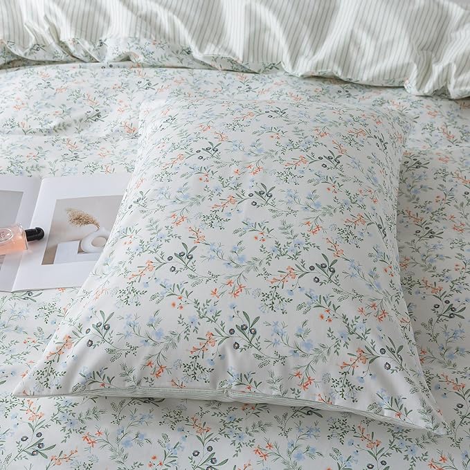 HoneiLife Botanical Duvet Cover Queen - 100% Cotton Comforter Cover Sets, Floral Duvet Cover Sets,Wildflower Bedlinen Set for Queen Beds