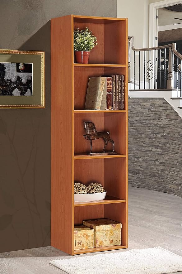 HODEDAH IMPORT 5 Shelve Bookcase cabinet, Cherry