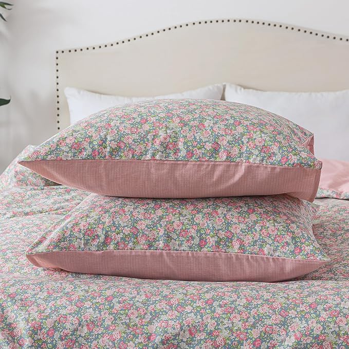 HoneiLife Floral Duvet Cover King - 100% Cotton Comforter Cover, Soft & Breathable Bedding Duvet Cover Sets with Zipper Closure & Corner Ties,3-Piece Wildflower Comforter Cover Sets, Rose
