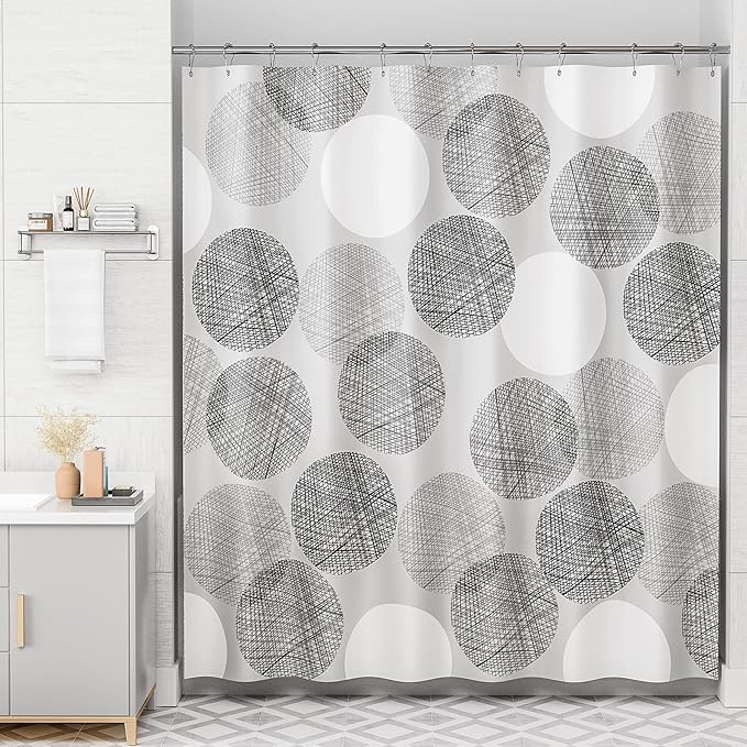 AmazerBath Grey Shower Curtain, Washable Cloth Gray Dots Shower Curtain Sets with 12 Metal Shower Curtain Hooks, Rustic Waterproof Farmhouse Fabric Shower Curtains for Bathroom Decor, 72x72 Inches