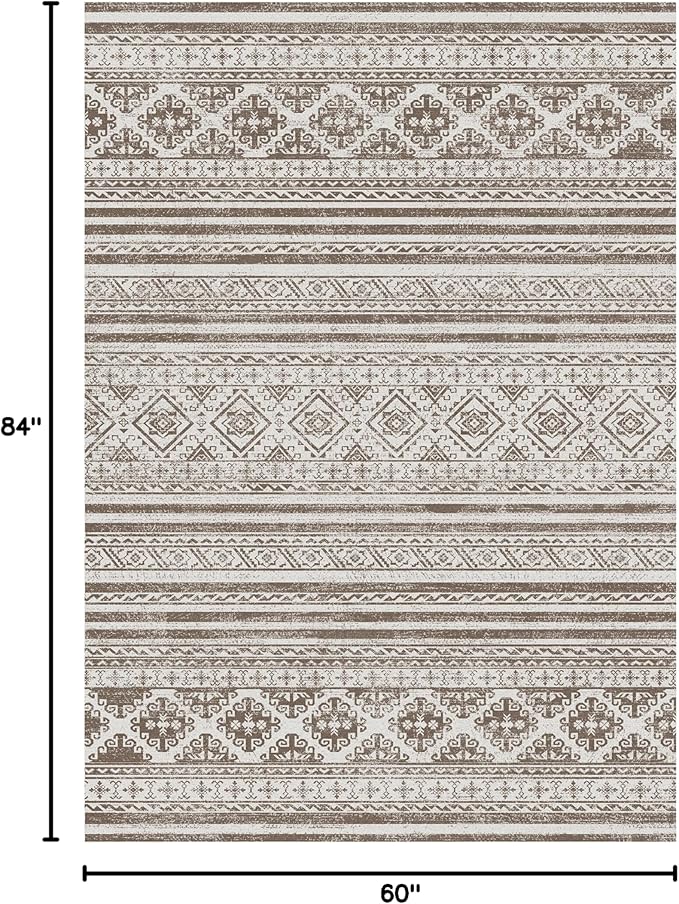 RUGSURE Washable Area Rugs 5' x 7' - 1/6 Thick - Moroccan-Inspired -Stain & Water Resistant Non-Slip - Resistant Rug for Living Room, Bedroom, Nursery, Pet & Child Friendly (Brown)