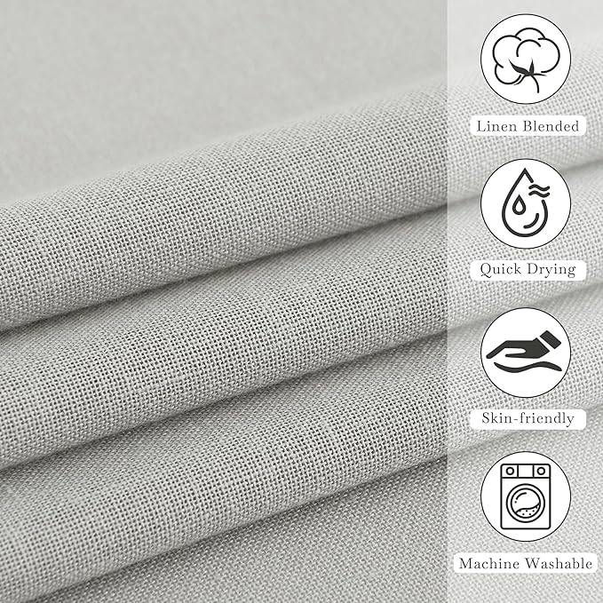 KGORGE Semi Sheer Shower Curtain for Bathroom - Linen Blend Fabric Lightweight Waterproof Privacy Assured Button Hole Shower Curtains for Bathtub, Grey, 72 x 78 inches Long, Hooks Included
