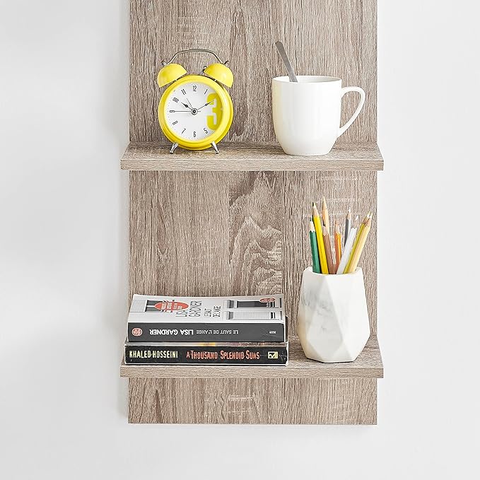 Danya B. Narrow Decorative Wall Mount Vertical Shelving Unit – Modern Column with 5 Shelves Home or Office for Books, Décor Display (Oak)