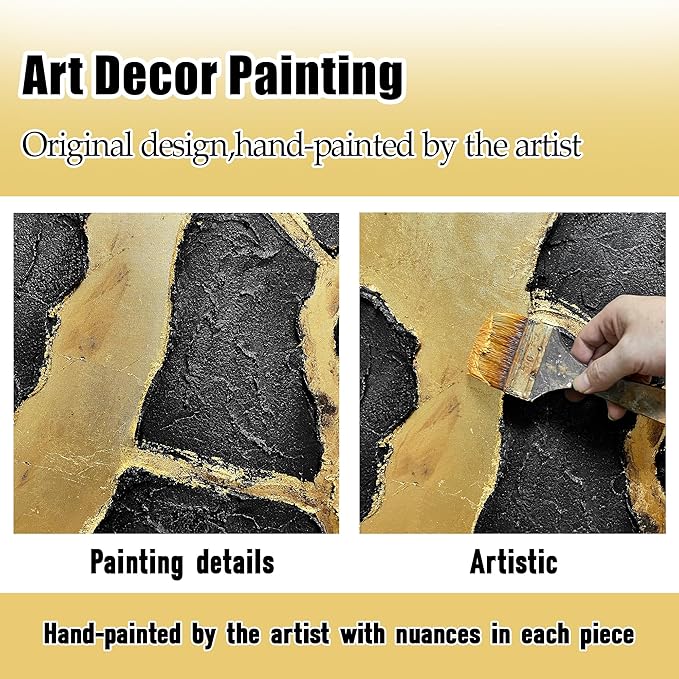 DNIEOTU Hand Painted Abstract Wall Art for Living Room, Black and Gold Canvas Wall-Decor for Bedroom, 3D Textured Paintings for Hallway Office, Large Size 80 x 40 Inches