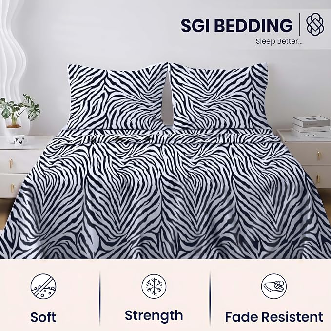 SGI bedding 100% Egyptian Cotton Sheets Queen Size – 600 Thread Count Sheets Set, Soft, Cooling, 15" Deep Pocket, Luxury Hotel Bedding, Breathable, Durable - Zebra Print