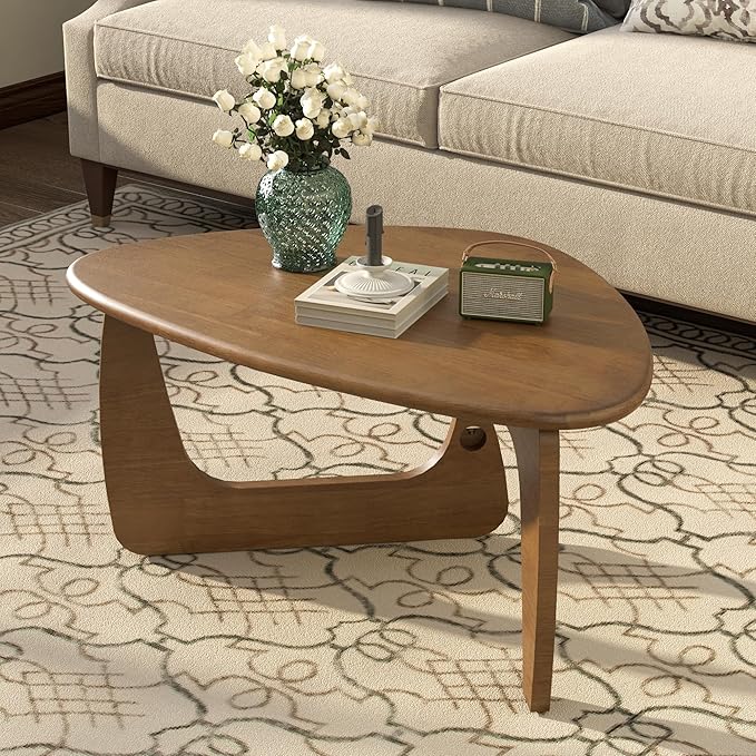 Mid Century Modern Coffee Table, Solid Wood Triangle Coffee Table for Living Room, Modern Tea Table for Home, Walnut, 35.4x23.6x16.5