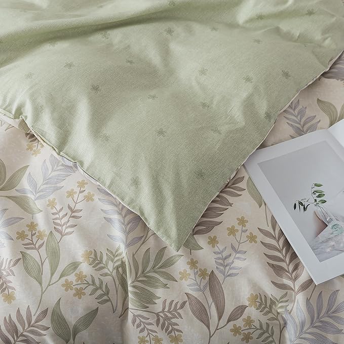 HoneiLife Cotton Duvet Cover Queen - Floral Comforter Cover 3-PC, Soft & Breathable Flower Bedding Duvet Cover Sets with Zipper Closure & Corner Ties, Wildflower Comforter Cover Sets, Blooms