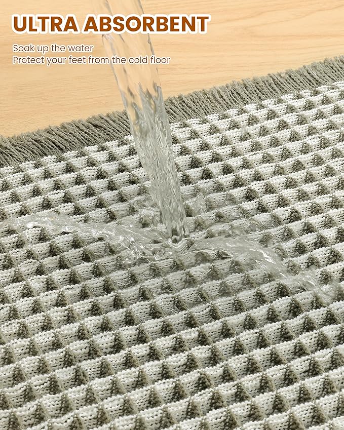 Smiry Waffle Bath Mat 36x24, Extra Soft Absorbent Bathroom Rugs, Non Slip Machine Washable Quick Dry Bath Rugs for Bathroom Floor, Tub, Shower, Home Decor Accessories, Green & Cream