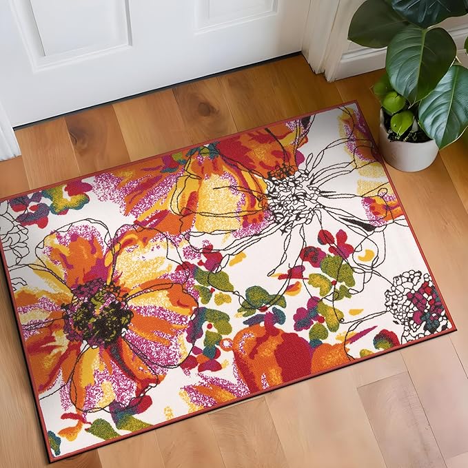 Rugshop Modern Bright Flowers Non-Slip (Non-Skid) for Entryway,Doormat,Kitchen,Foyer Area Rug 2'7" x 4' Multi
