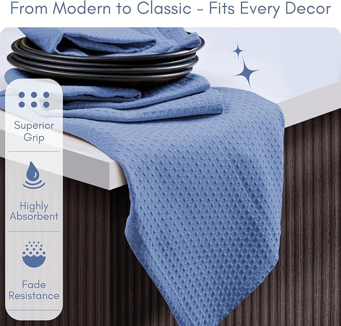 TWINY threads Kitchen Towels Set of 4, 100% Soft Cotton Waffle Weave Dish Towels, Quick Drying, Tea Towel with Hanging Loop, Resuable Cloths for Table Cleaning, Dining, Parties, 16"x26", Sky Blue