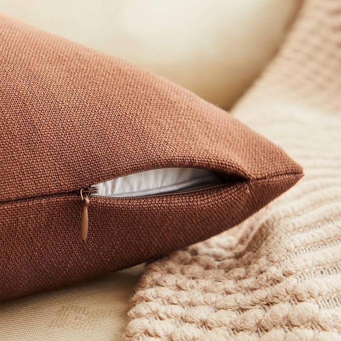 ZeeMart Rustic Cotton Linen Throw Pillow Covers Set of 2, 16x16 Inch Terracotta, Farmhouse Style Decorative Couch Pillow Cases Cushion Covers for Sofa Bed Living Room Home Decor