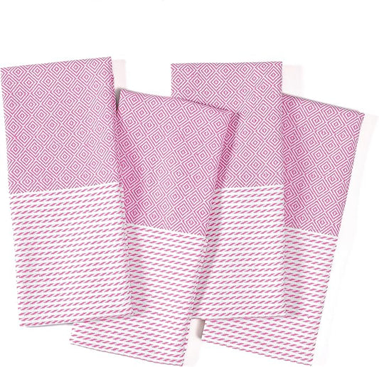 TWINY threads Kitchen Towel Diamond Weave, 4 Pack, Premium Large 100% Cotton Kitchen Linen Set, Absorbent Quick Drying Dish Rags for Drying Dishes, Multi Purpose Washable Towel, 18"x26", Rose Pink