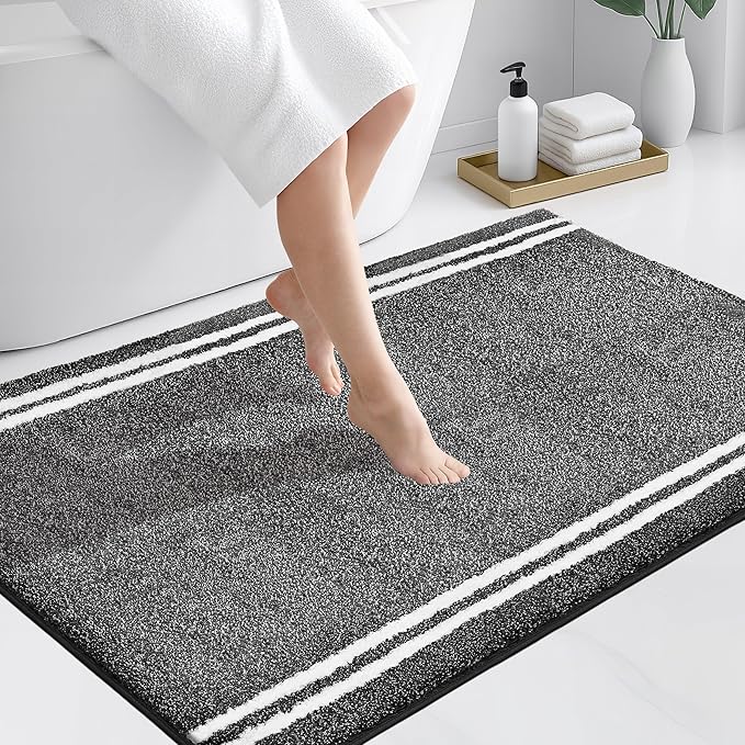 PURRUGS Bathroom Rug Non-Slip Machine Washable 30" x 46", Super Absorbent and Quick Dry Shaggy Microfiber Bath Mat, Extra Soft and Plush Bath Rug for Bathtub, Shower, and Sink, Charcoal