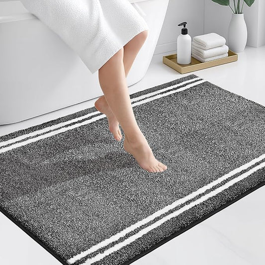 PURRUGS Bathroom Rug Non-Slip Machine Washable 30" x 46", Super Absorbent and Quick Dry Shaggy Microfiber Bath Mat, Extra Soft and Plush Bath Rug for Bathtub, Shower, and Sink, Charcoal