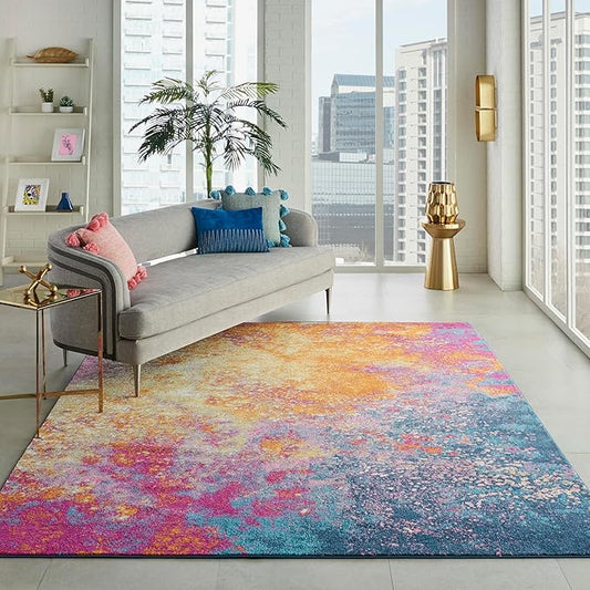 Nourison Home Passion Sunburst 6' x 9' Area Rug - Easy Clean, Non Shedding, Bed Room, Living Room, Dining Room, Kitchen (6' x 9')