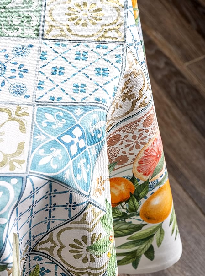 Maison d' Hermine Table Cloth Round Table 100% Cotton 69 Round Inches Tablecloth Reusable Decorative for Dining Room Farmhouse Home Valentines Day Decorations Spring Summer - Agrume