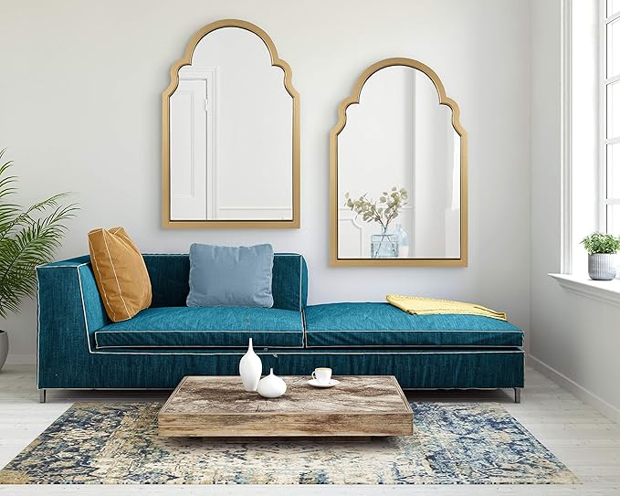 Kate and Laurel Hogan Modern Arched Wall Mirror, 24 x 36, Gold, Glam Moroccan Mirror for Wall