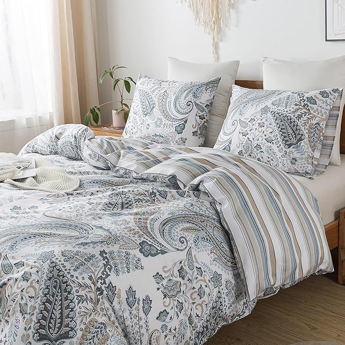HoneiLife King Size Duvet Cover - 3pcs Paisley Comforter Cover, Soft & Breathable Floral Bedding Duvet Cover Sets with Zipper Closure & Corner Ties, Wildflower Comforter Cover Sets All Season Use